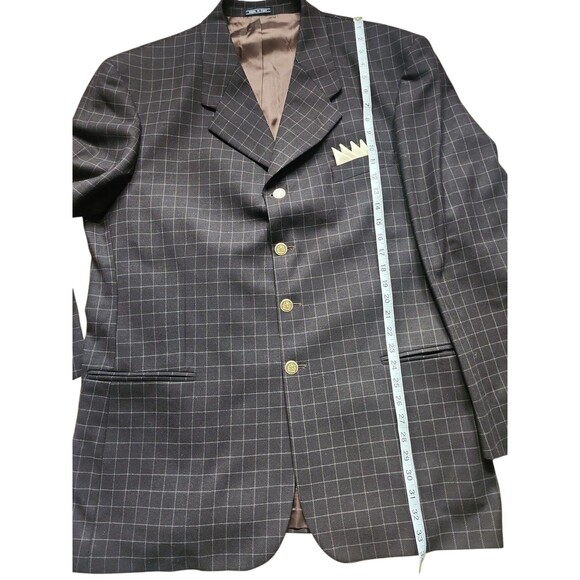 Zanetti Italian Wool 3 Piece Suit Mens 48L Brown Checked Blazer Pleated Vintage - Picture 6 of 13
